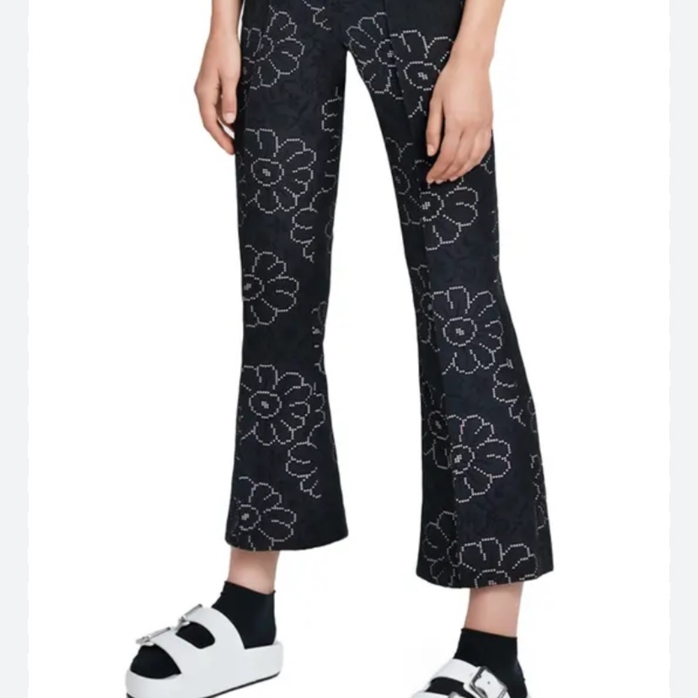 Smythe black floral pintuck cropped pant